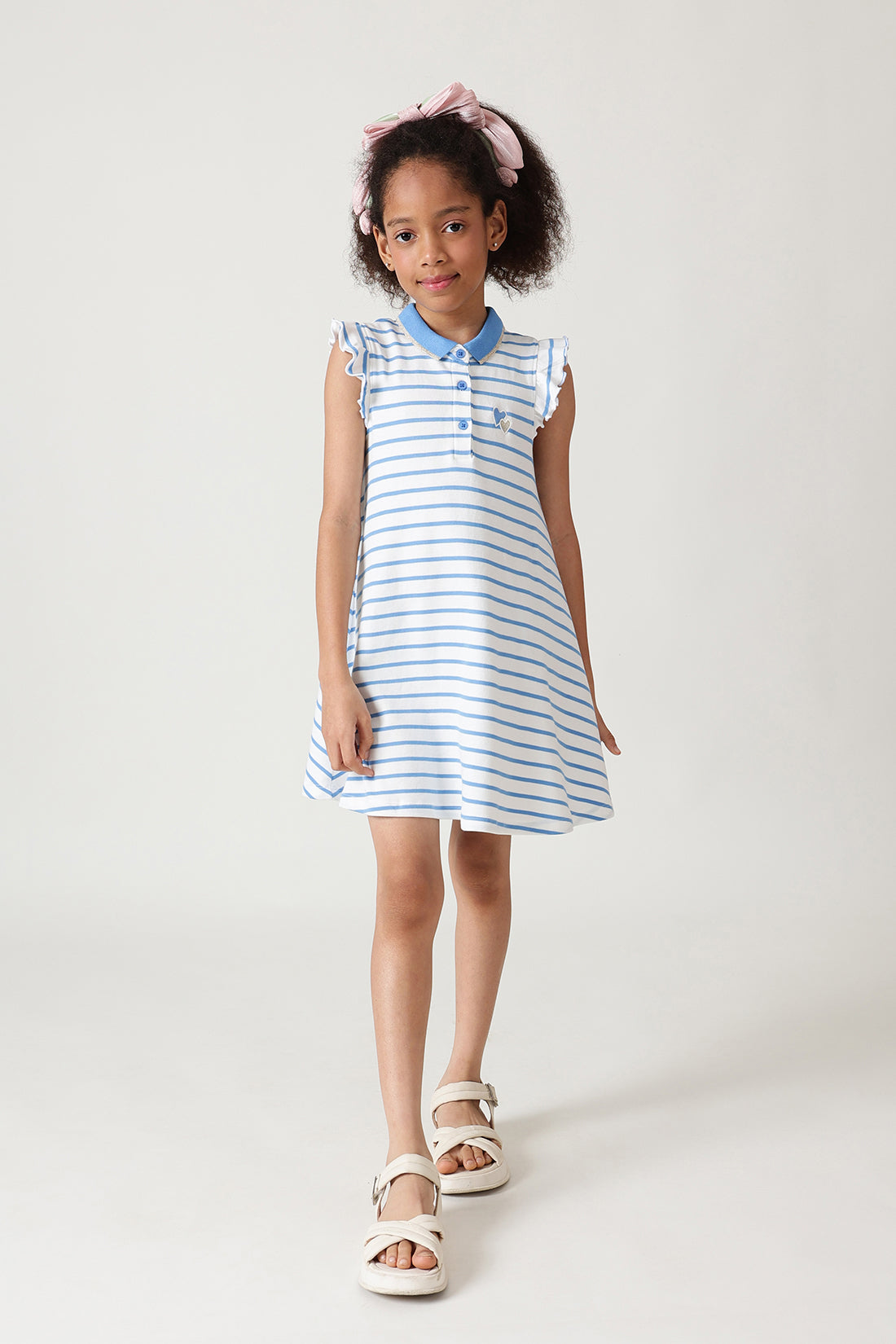 Girls Blue A-Line Stripe Dress