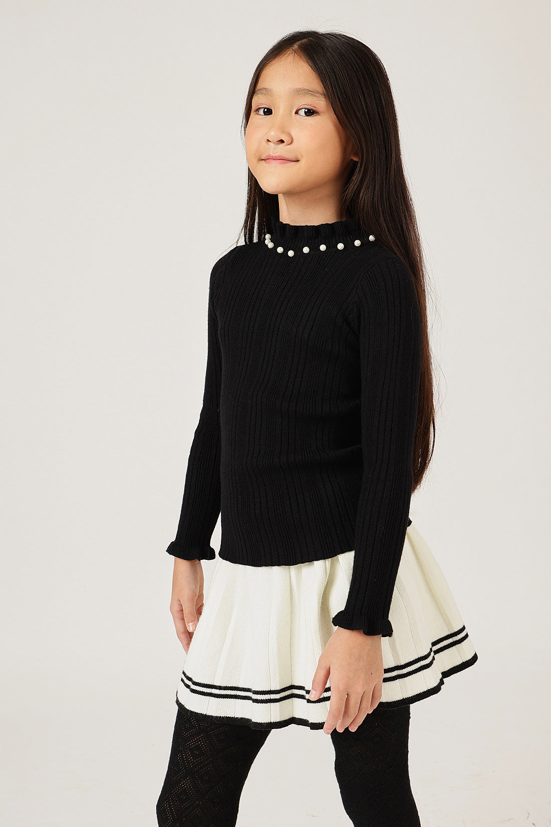 Girls Black Solid High Neck Knit Jumper
