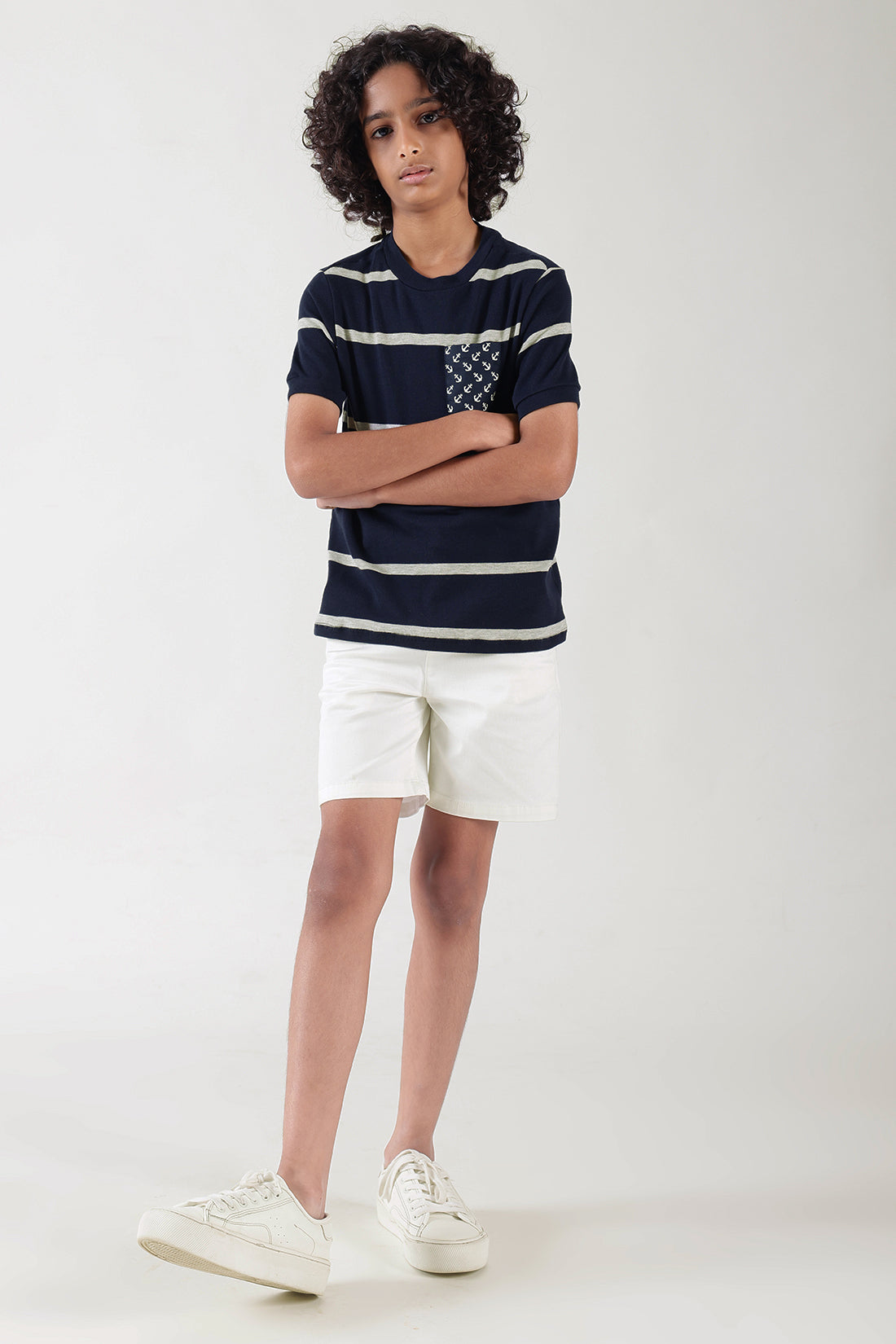 Boys Blue Regular Fit Short Sleeve Striped T-Shirts by One Friday