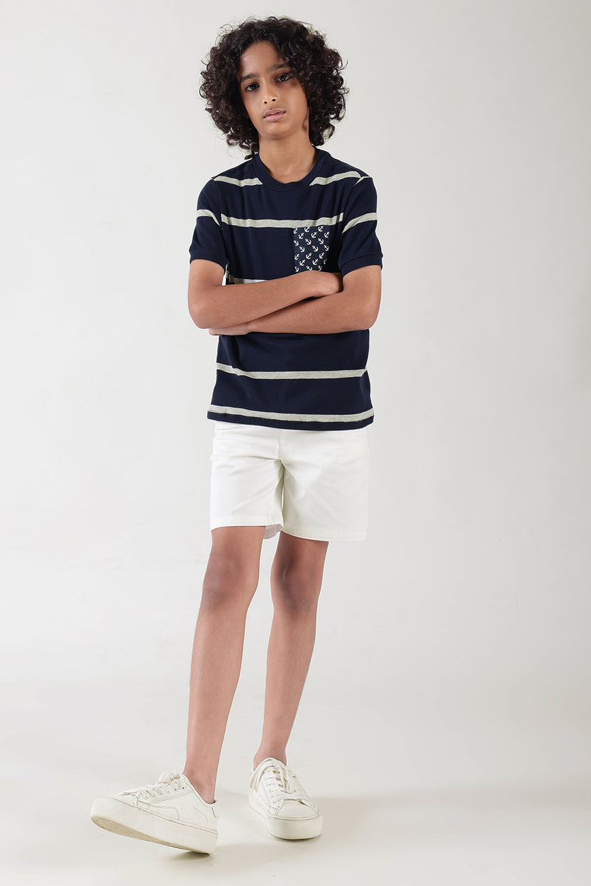 Boys Blue Regular Fit Short Sleeve Striped T-Shirts by One Friday