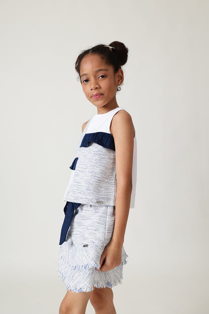 Girls Blue Regular Fit Sleeveless Color Blocking Top By One Friday