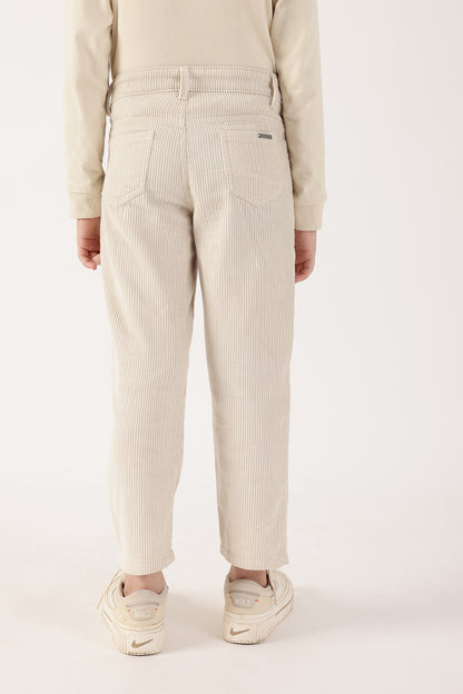 Boys Beige Solid Cotton Woven Trousers