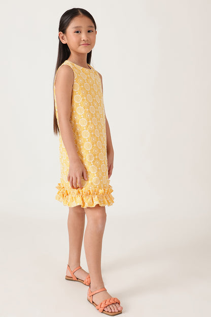 One Friday Girls Yellow Schiffly Dress
