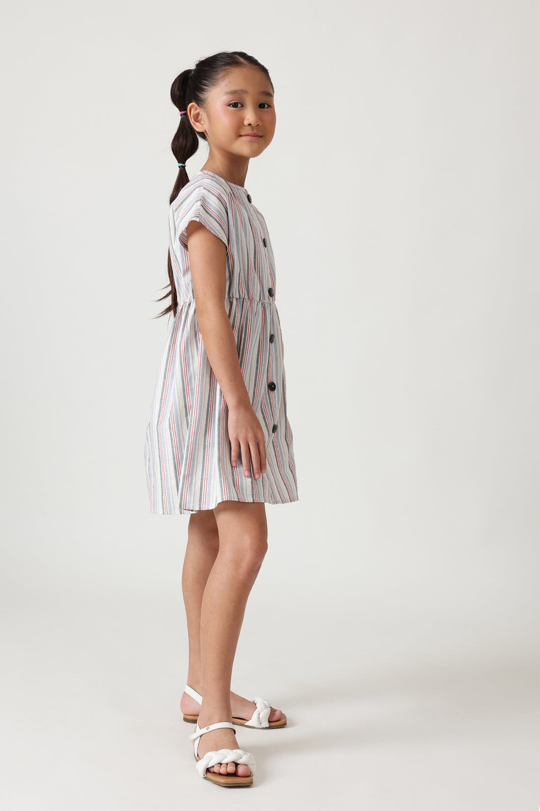 Girls Multi Color Regular Raglan Sleeve Yarn Dyed Dress by One Friday