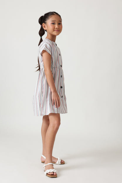 Girls Multi Color Regular Raglan Sleeve Yarn Dyed Dress by One Friday