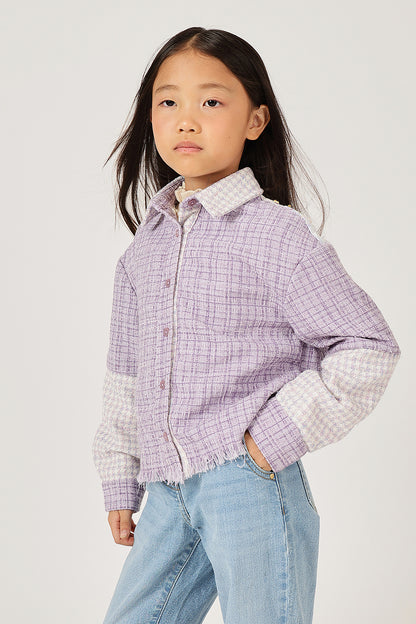 Girls Lilac Boucle Buttoned Shirt Collar Overshirt