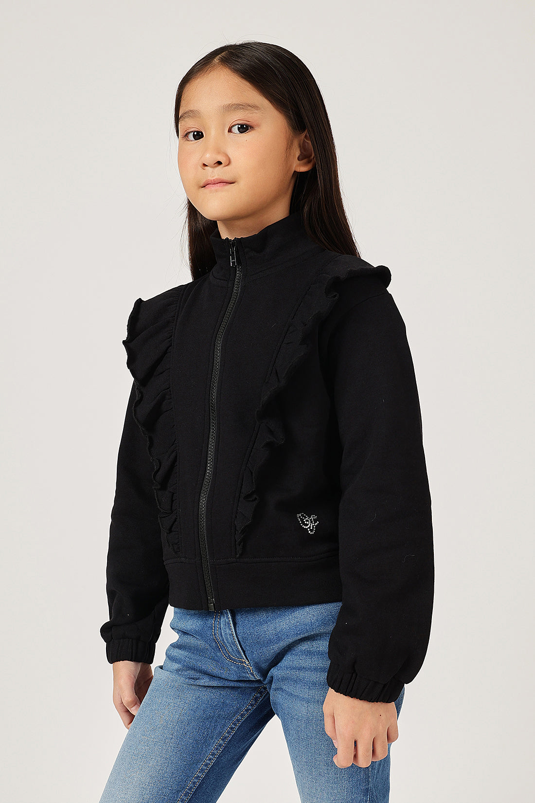 Girls Black Zip Turtle Neck Sweatshirt