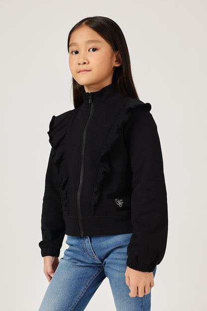 Girls Black Zip Turtle Neck Sweatshirt
