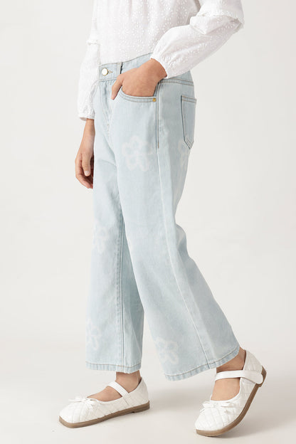 Girls Blue Straight Fit Solid Denim Jeans by One Friday