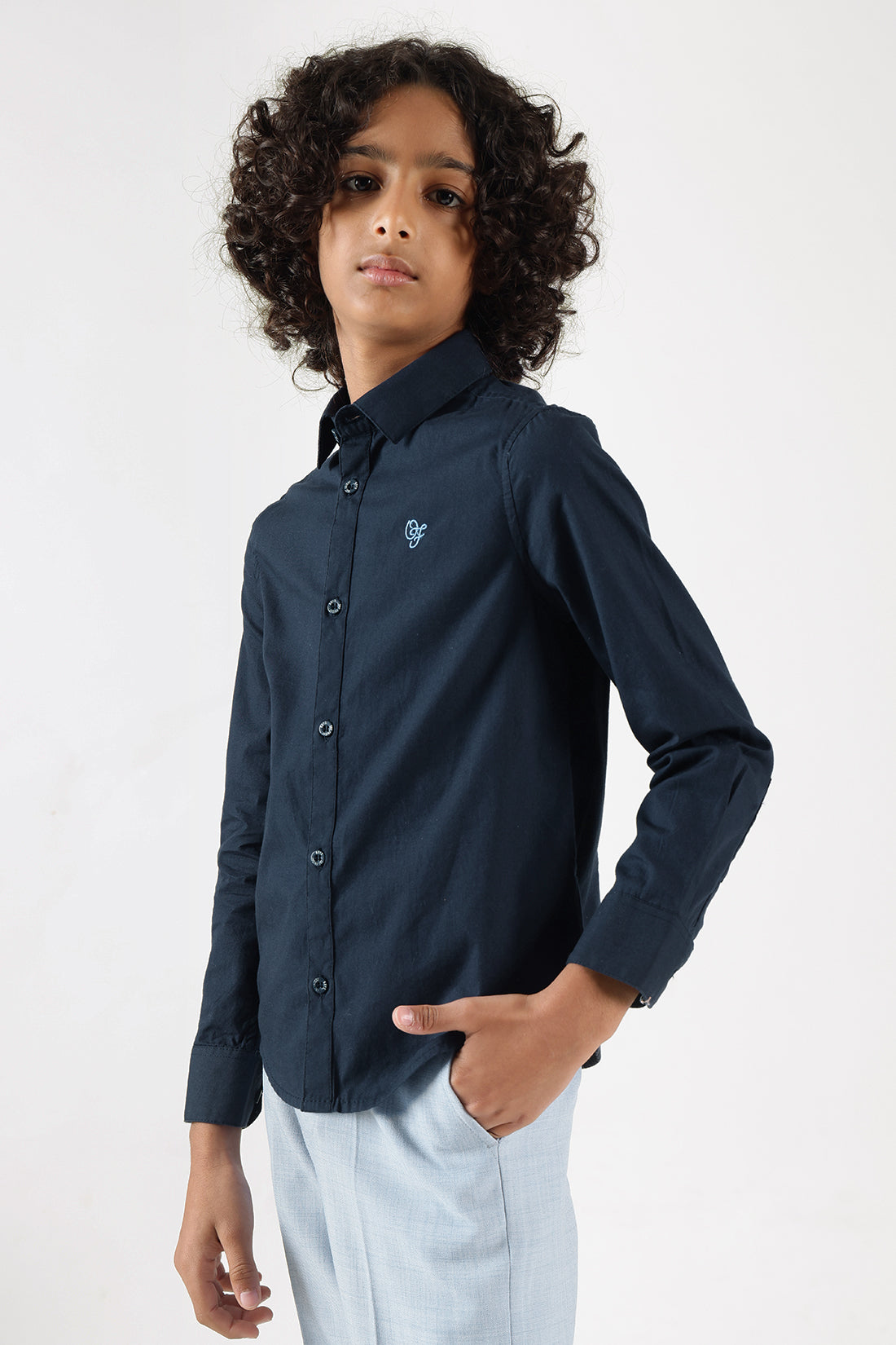 Boys Navy Blue Regular Fit Full Sleeve Solid Shirt by One Friday