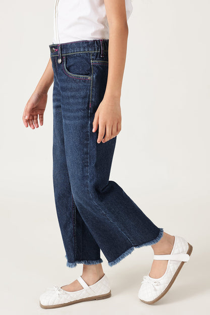 Girls Blue Straight Fit Solid Jeans by One Friday