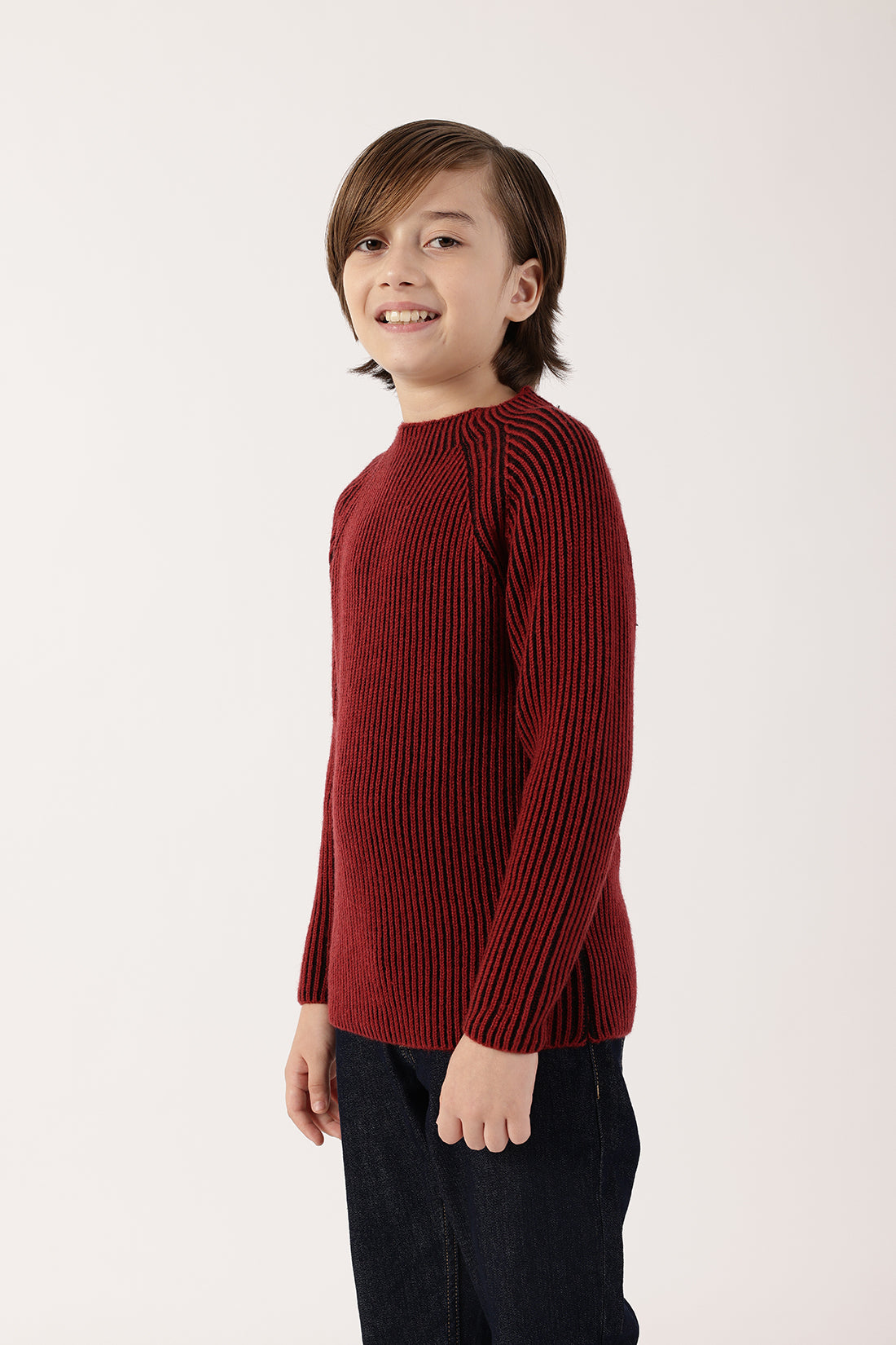 Boys Burgundy Sweater – Classic Round Neck Winter Knit | One Friday