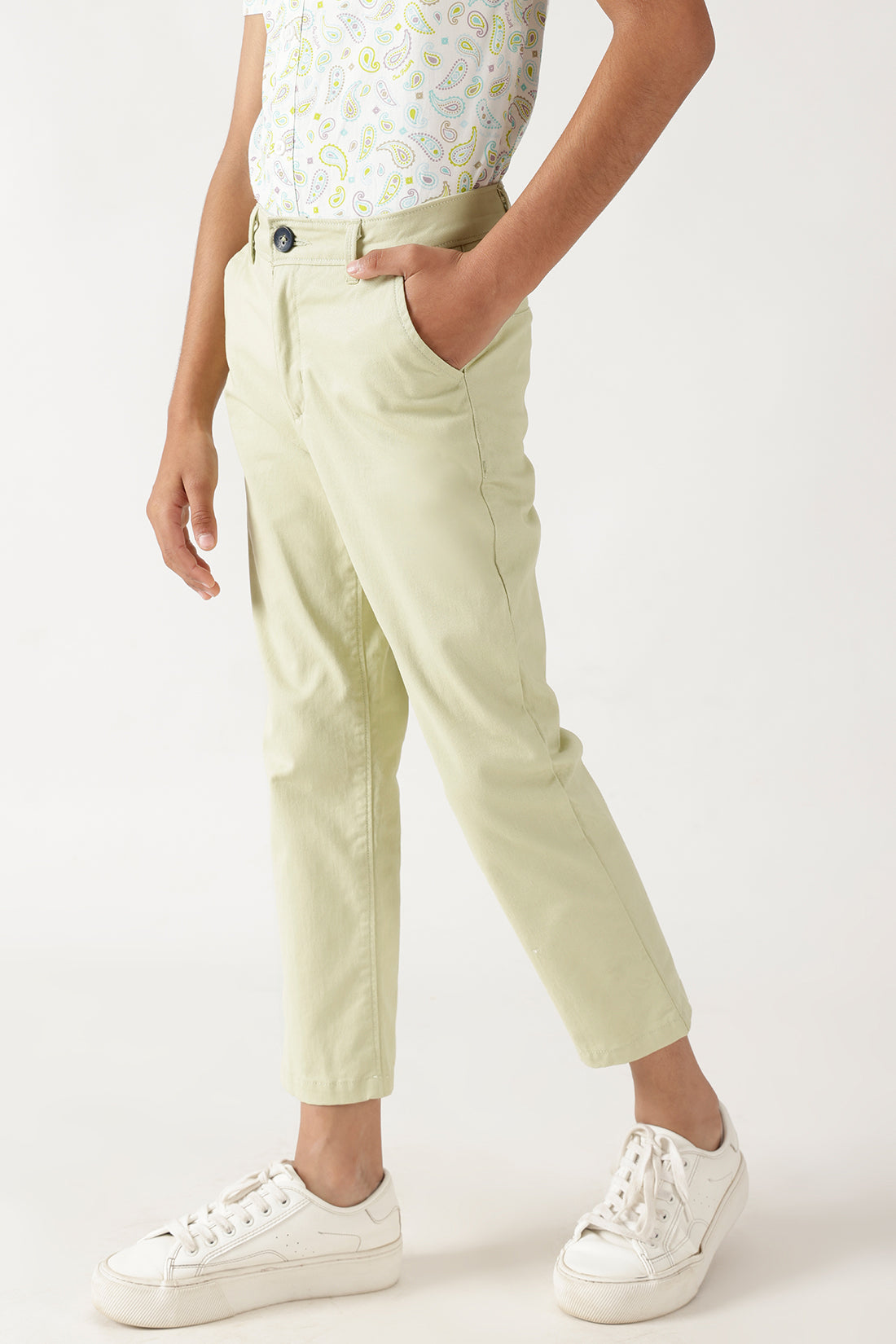 Boys Mint Regular Fitted Solid Trouser By One Friday