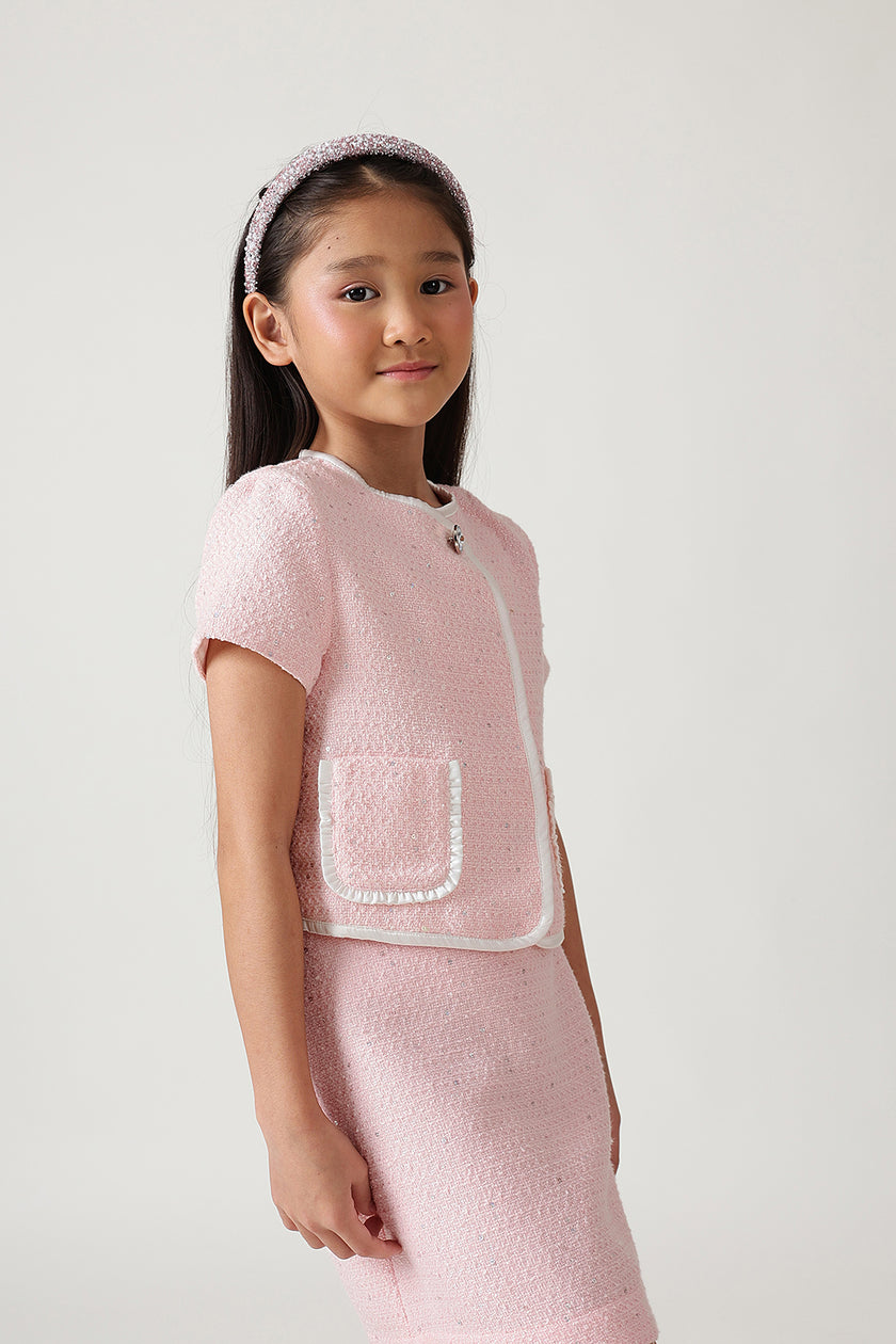 Girls Pink Regular Fit Short Sleeve Solid Blazer By One Friday