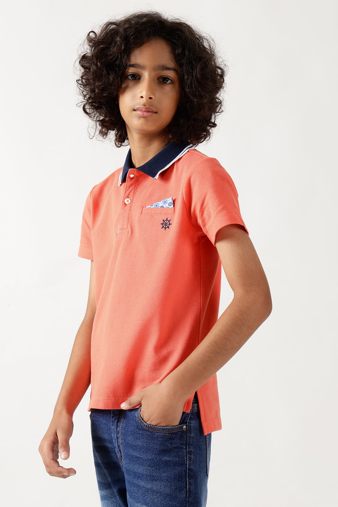 Boys Peach Regular Fitted Half Sleeve Solid T-Shirt by One Friday