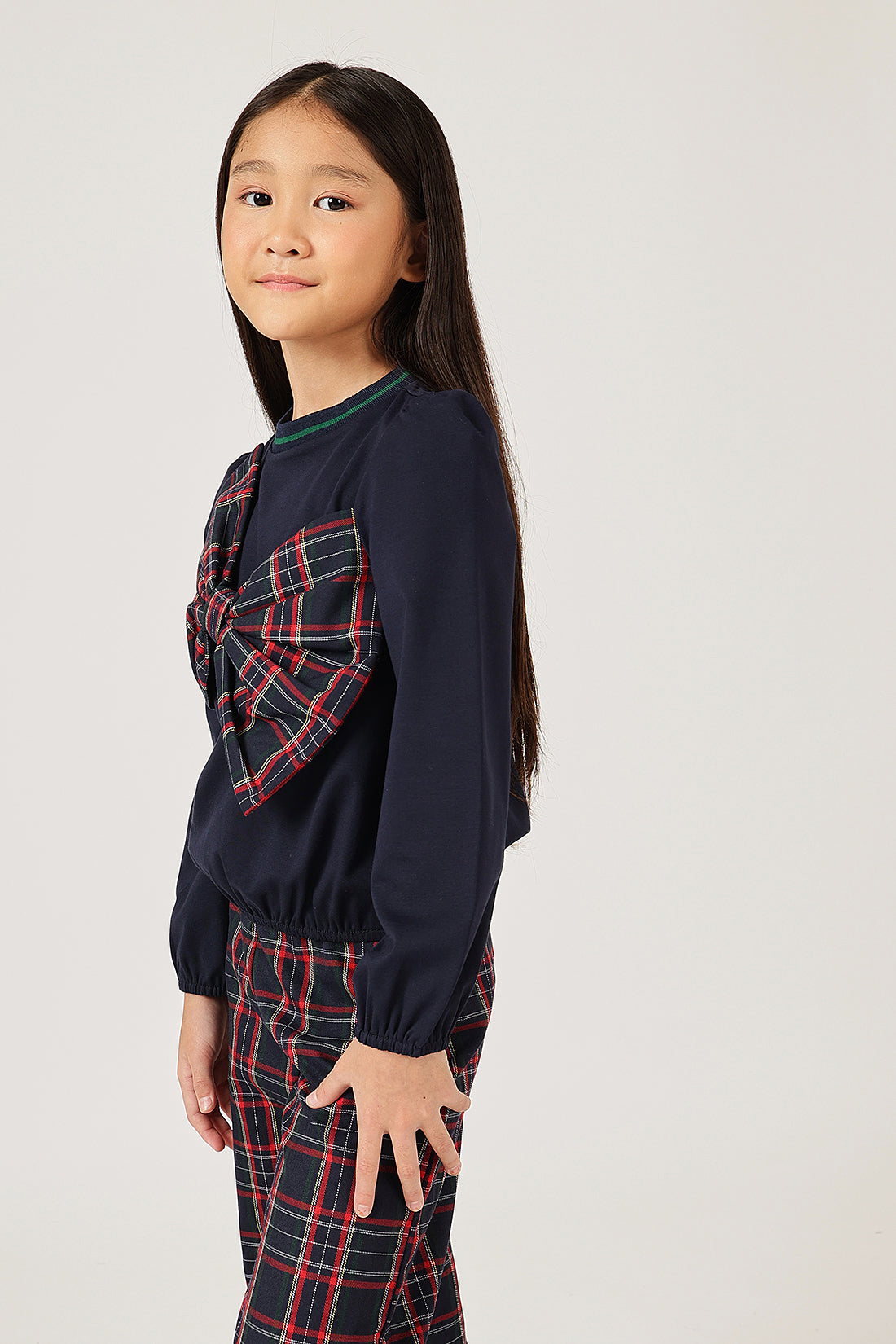 Girls Navy Blue Floral Print Full Sleeve Top