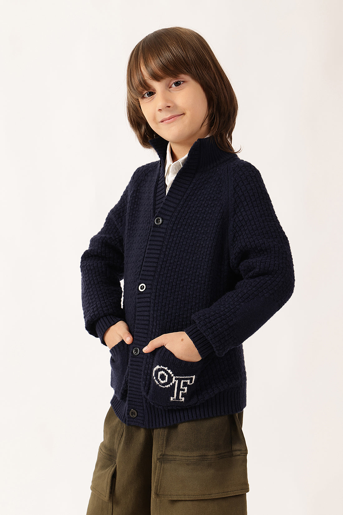 Boys Navy Blue Knit Cardigan One Friday