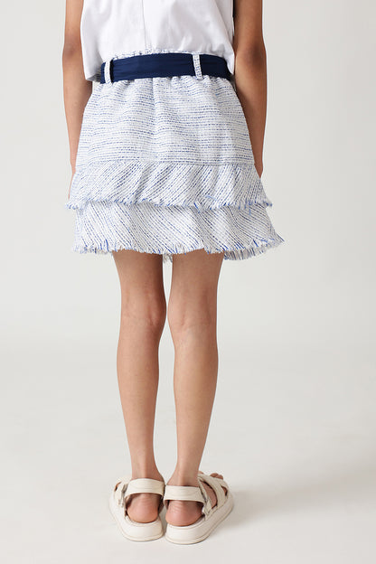 Girls Navy Blue Regular Fit Textured Skirt by One Friday