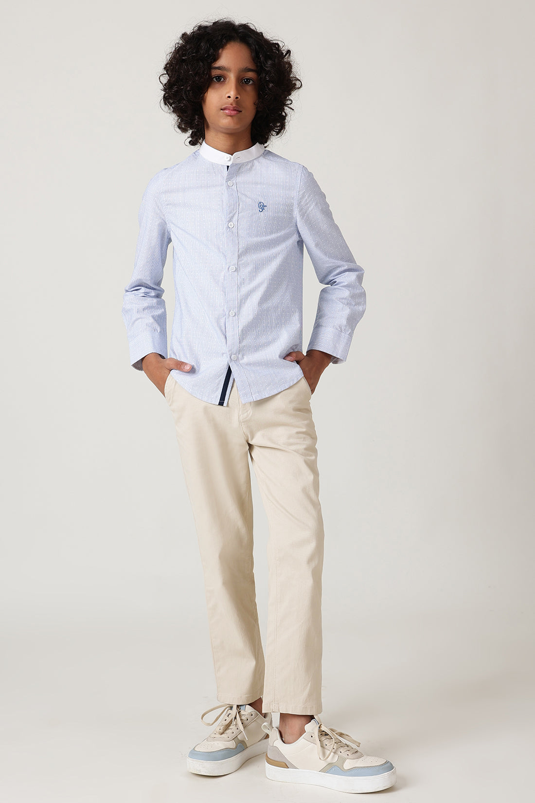 Boys Beige Regular Fit Solid Trouser by One Friday