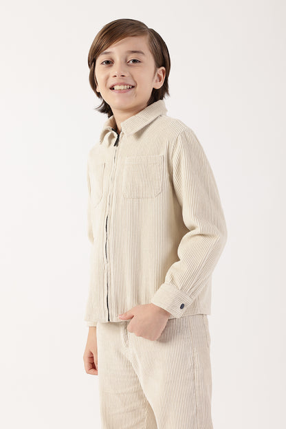 Boys Beige Cotton Knit Overshirt One Friday