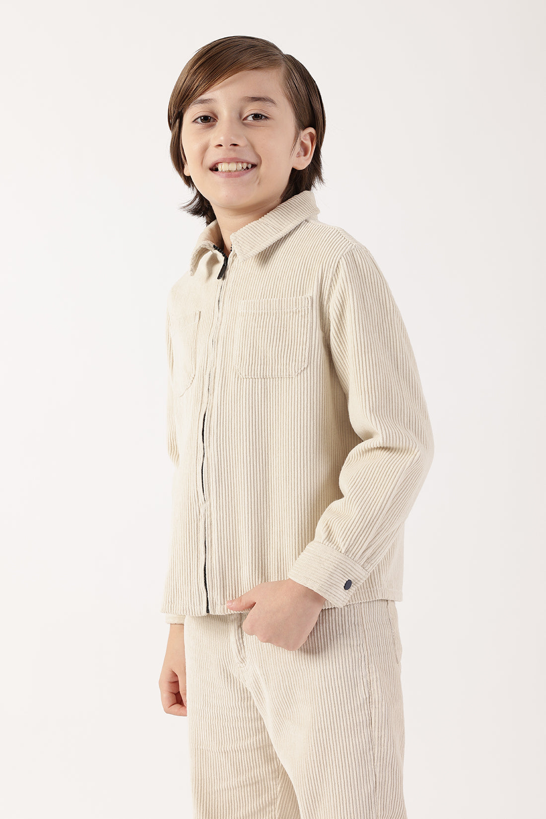 One Friday Boys Beige Cotton Knit Overshirt