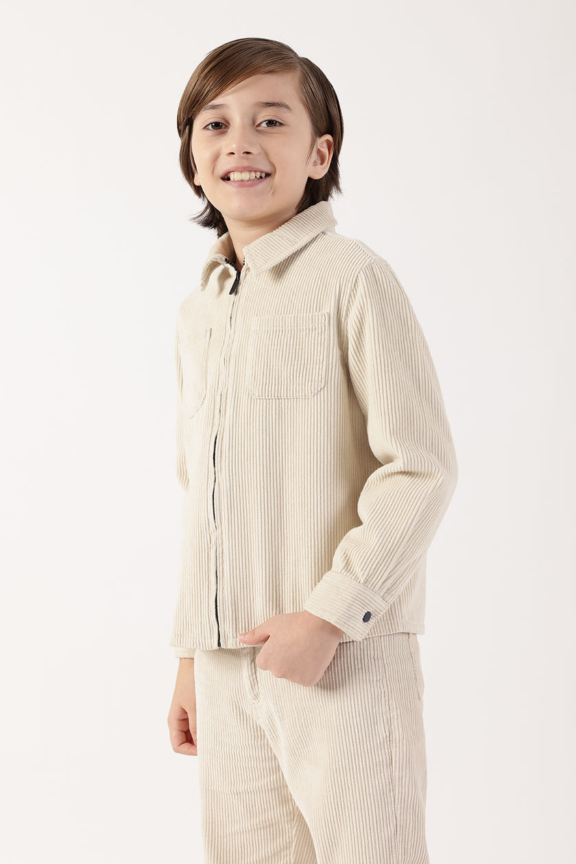 One Friday Boys Beige Cotton Knit Overshirt