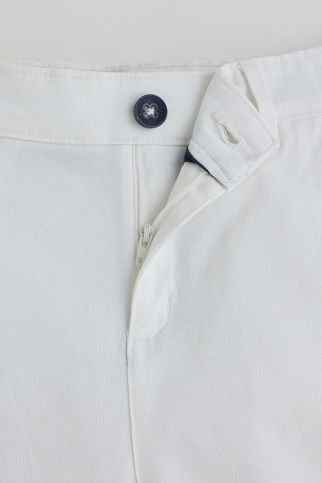 One Friday Off White Regular Fit Solid Shorts