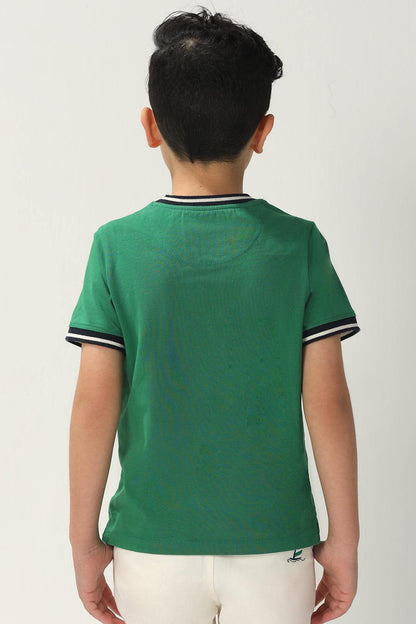 One Friday Kids Boys Green Cotton Half Sleeves T-shirt - One Friday World