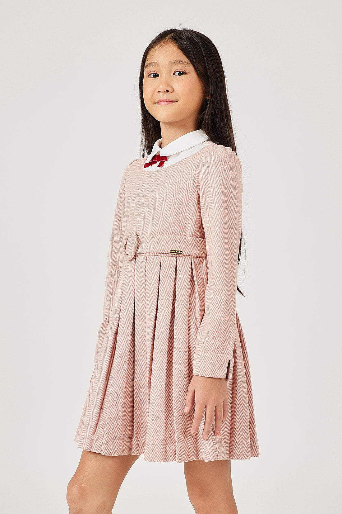Girls Solid Polyester Peter Pan Collar Dress