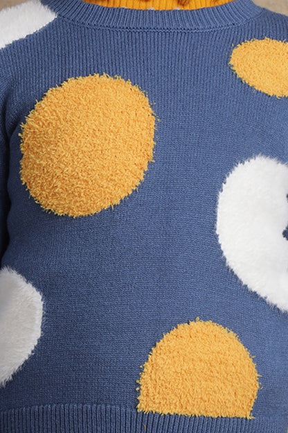 Girls Navy Blue Polka Dot Sweater