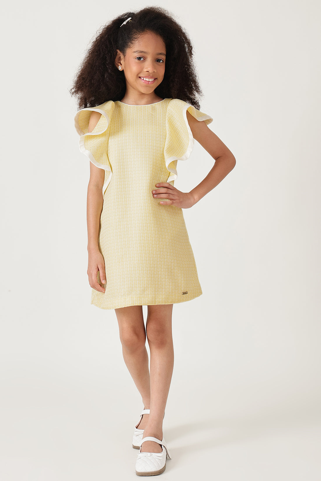 One Friday Girls Yellow Boucle Dress