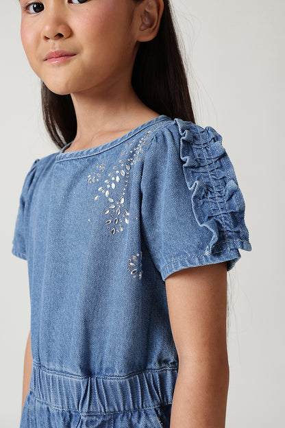 Girls Dark Blue Regular Fit Jumpsuit