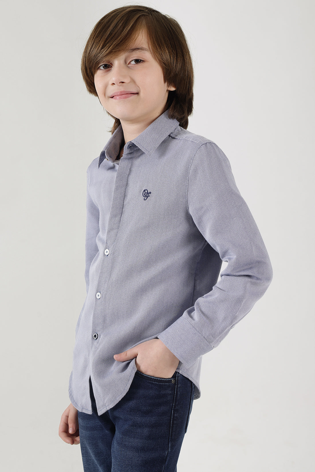 Boys Grey Regular Fit Full Sleeve Solid Shirt by One Friday