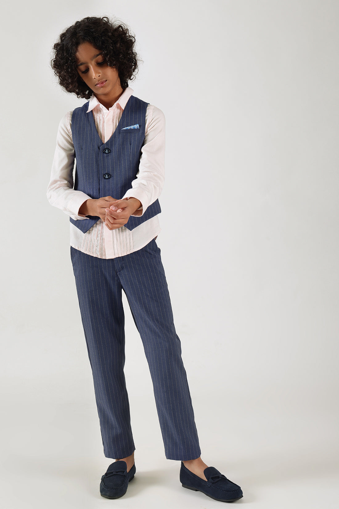 Boys Blue Slim Fit Sleeveless Striped Waistcoat by One Friday