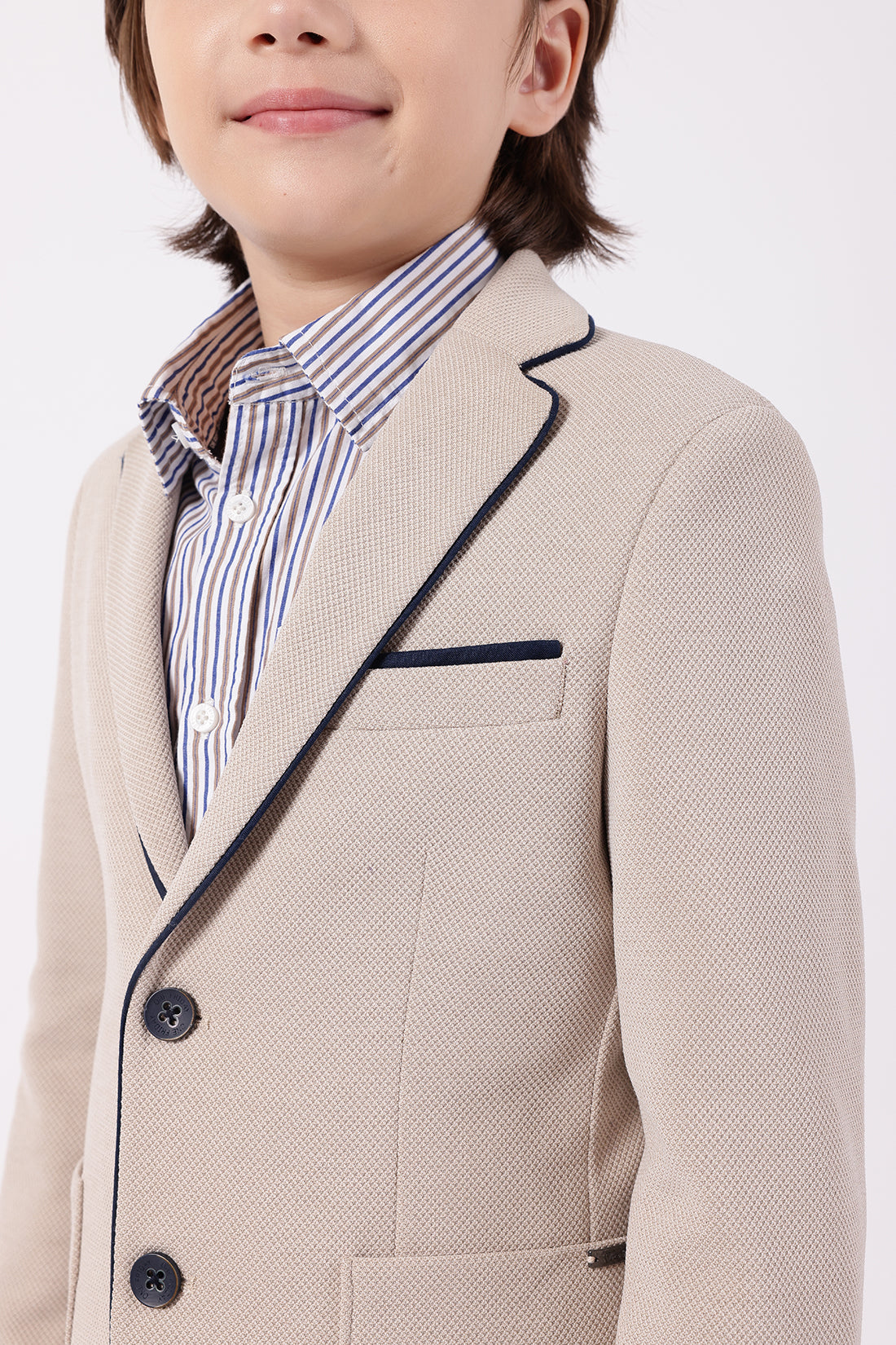 Boys Beige V-Neck Blazer