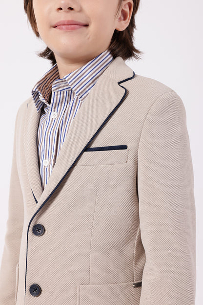 Boys Beige V-Neck Blazer