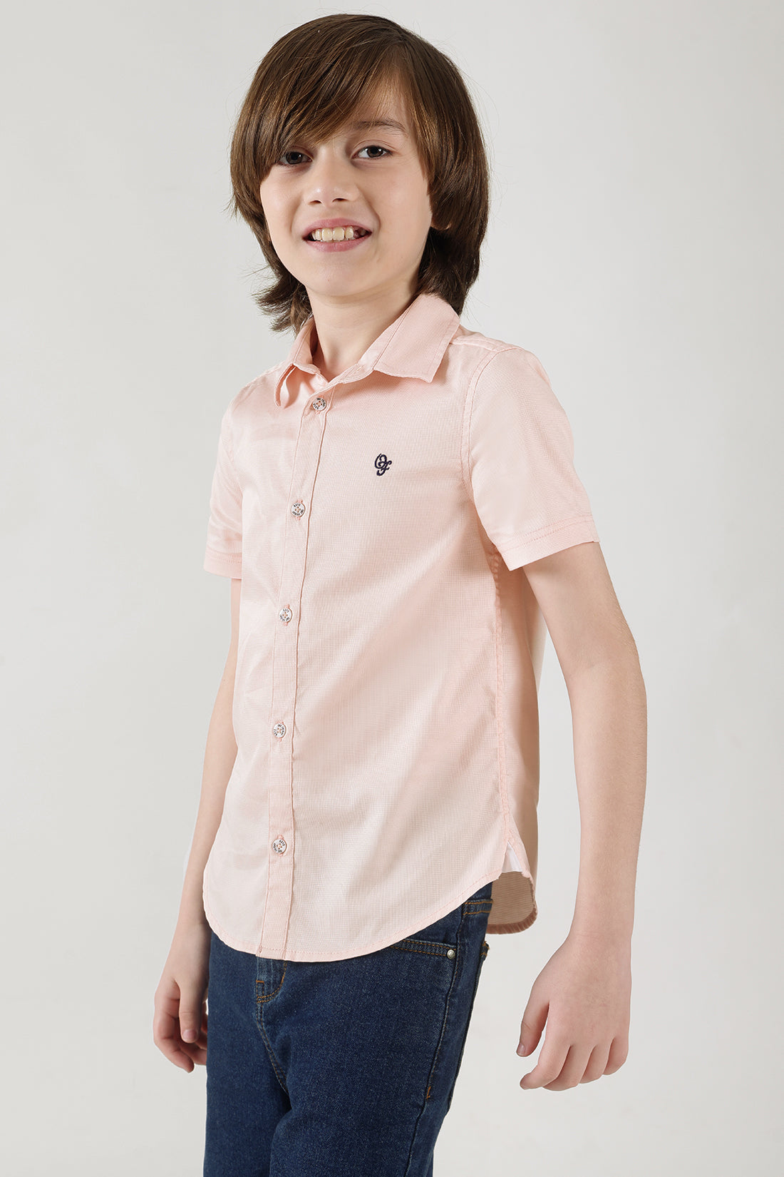 Boys Pink Regular Fitted Half Sleeve Textured T-Shirt by One Friday