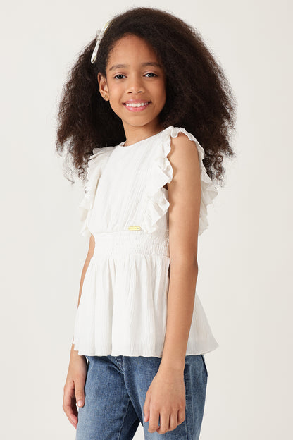 Girls Off-White Regular Fit Sleeveless Solid Top by One Friday