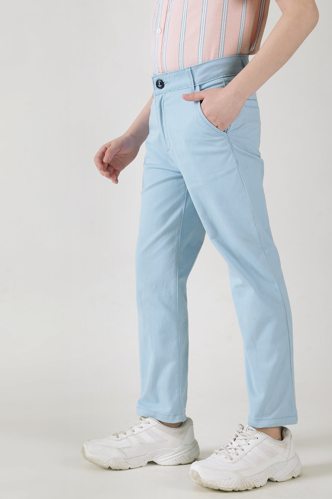 Boys Blue Regular Fit Solid Chinos by One Friday