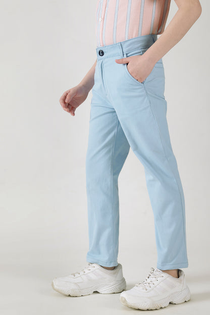 Boys Blue Regular Fit Solid Chinos by One Friday