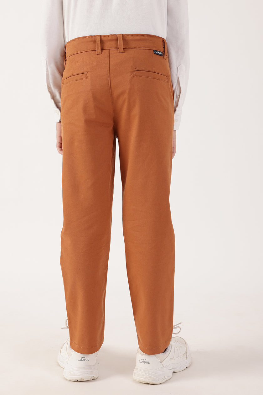 Boys Rust Solid Stretch Cotton Trousers
