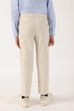 Boys Beige Solid Stretch Woven Trousers