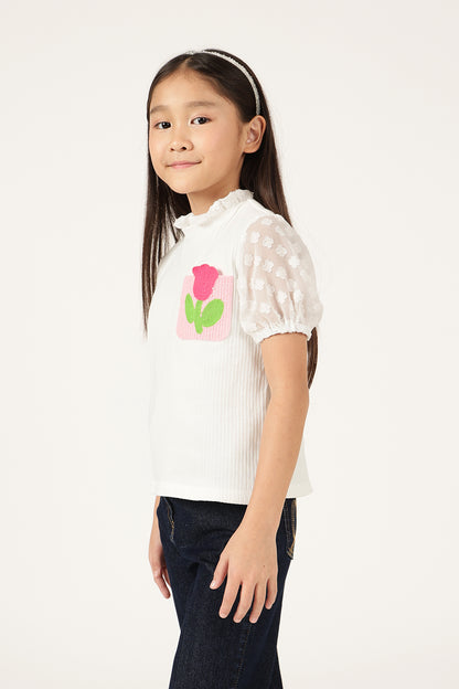 Girls Off White Half Sleeve Cotton Knit Top – Retro Pop