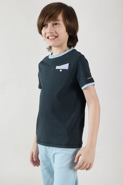 Boys Navy Blue Regular Fit Half Sleeve Solid T-Shirt by One Friday