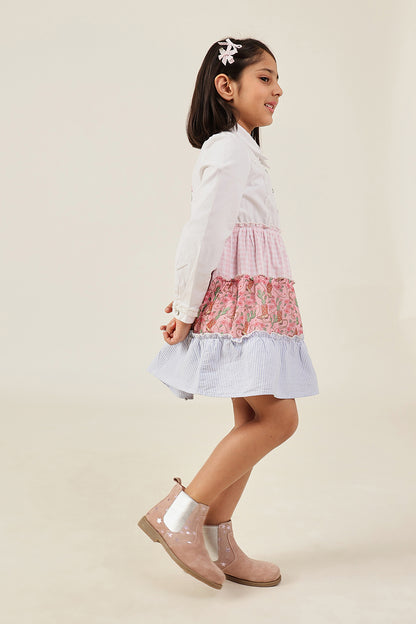 Girls Multi Color Printed Drill Dress