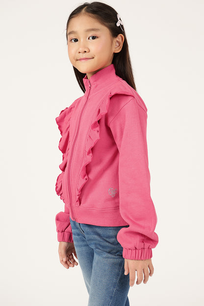 Girls Pink Zip Turtle Neck Sweatshirt