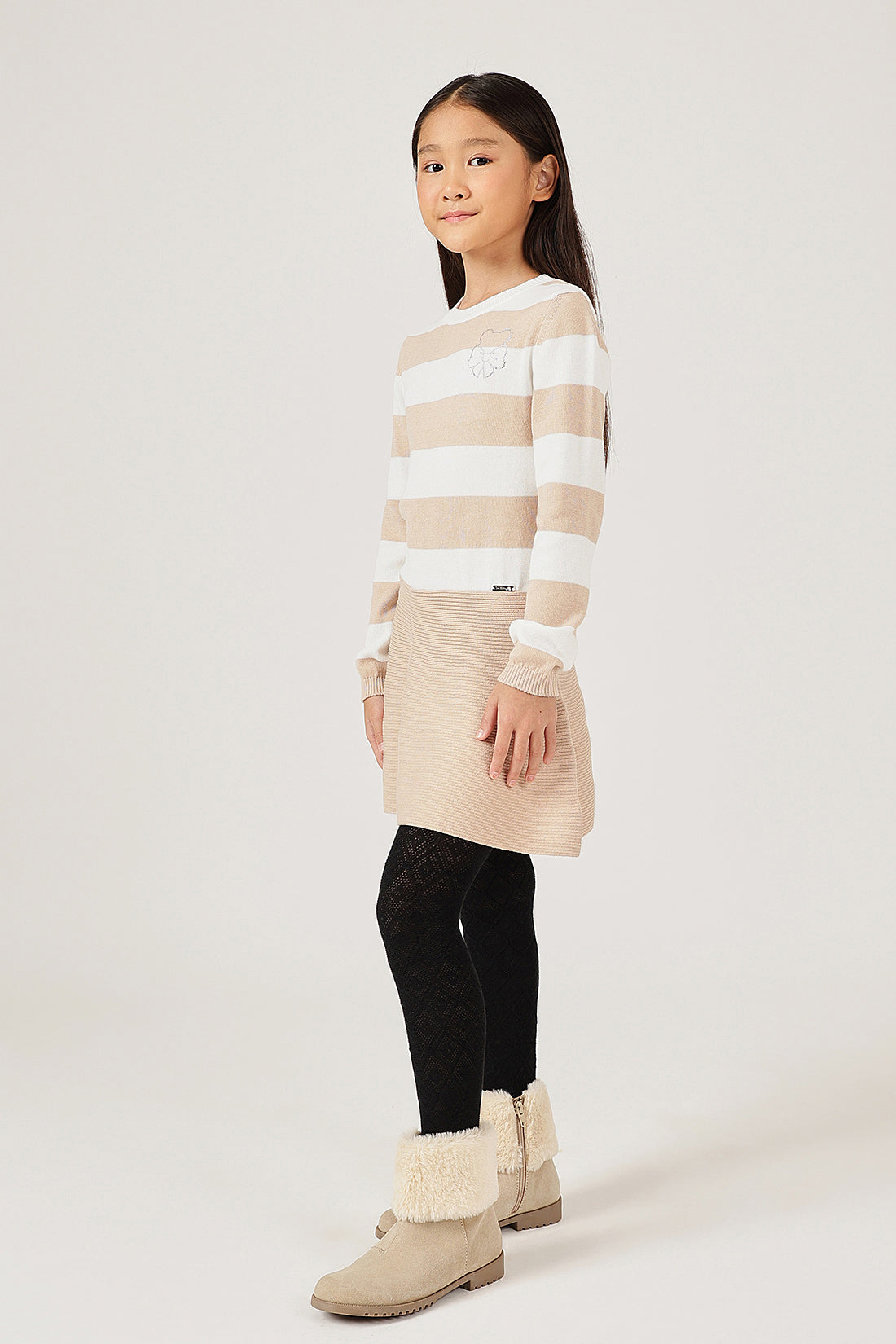 Girls Striped Cotton Knit Full Sleeve Dress