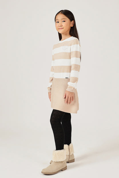Girls Striped Cotton Knit Full Sleeve Dress