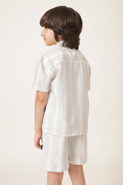 Boys Beige Striped Cotton Clothing Set