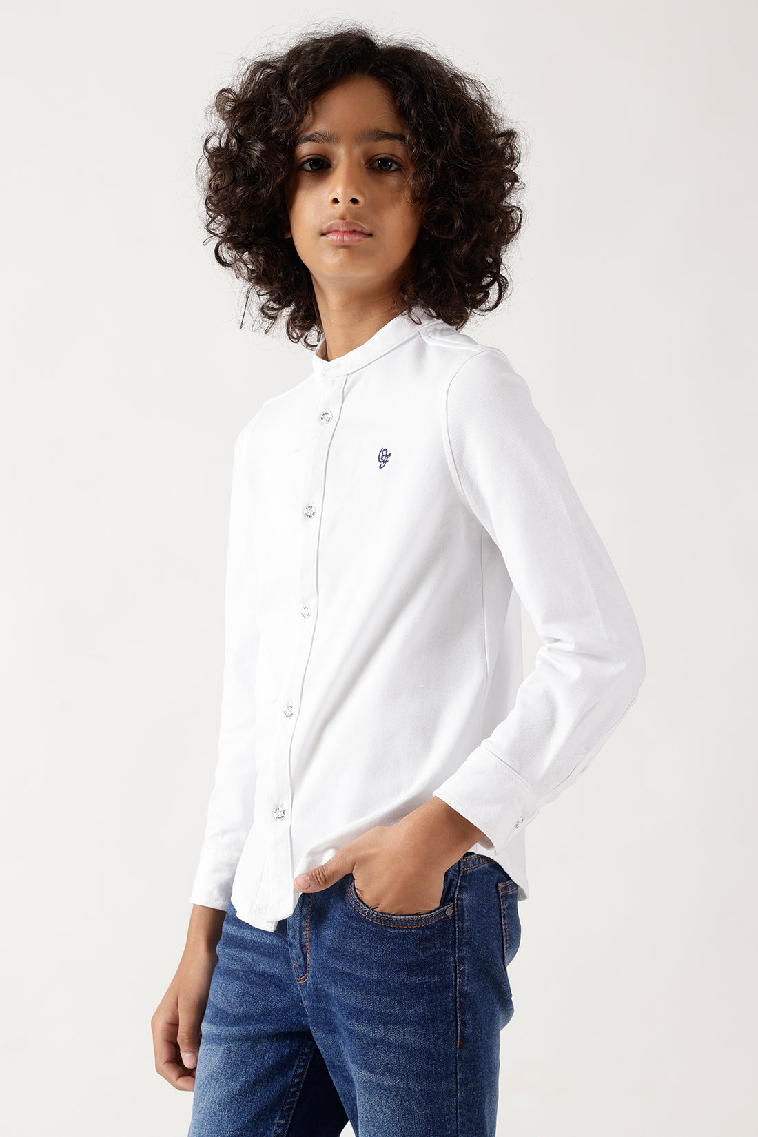 Boys White Regular Fitted Solid Shirts By One Friday